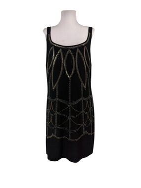 Bisou Bisou Size 16 Mini Dress Art Deco Black Sequins Stretch Cocktail Flapper